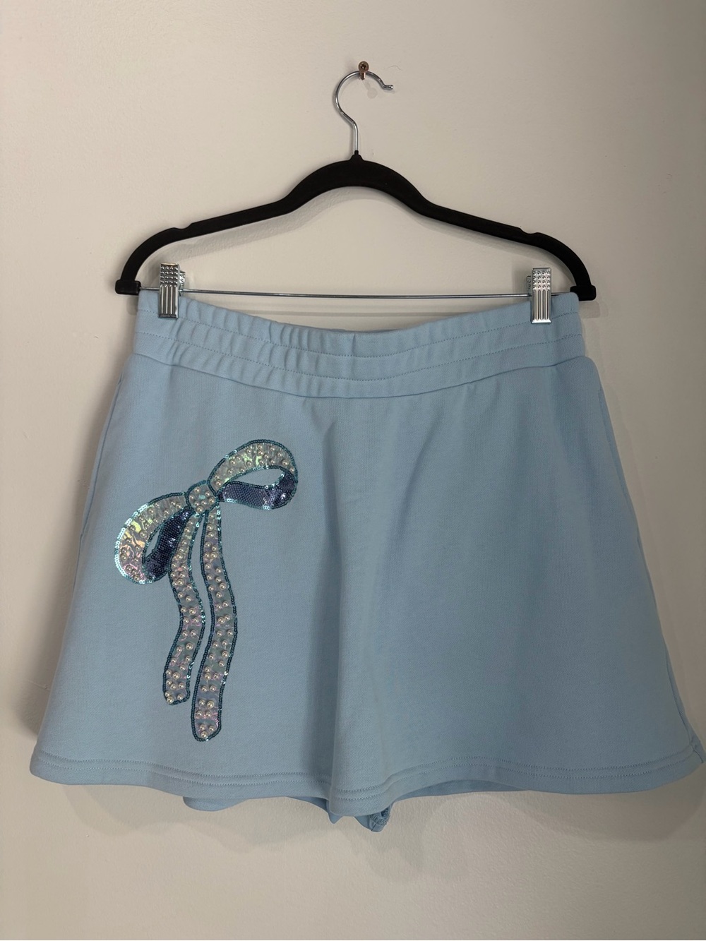 Light Blue Sequin Bow Skater Skirt
